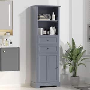 22.24 in. W x 11.81 in. D x 66.14 in. H Grey Tall Linen Cabinet with 2-Drawers and Adjustable Shelf