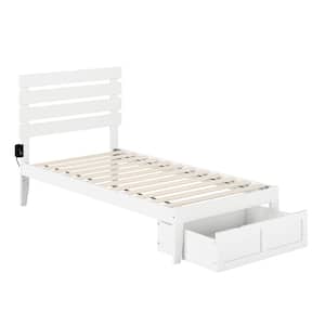 Oxford Twin Bed with Foot Drawer and USB Turbo Charger in White