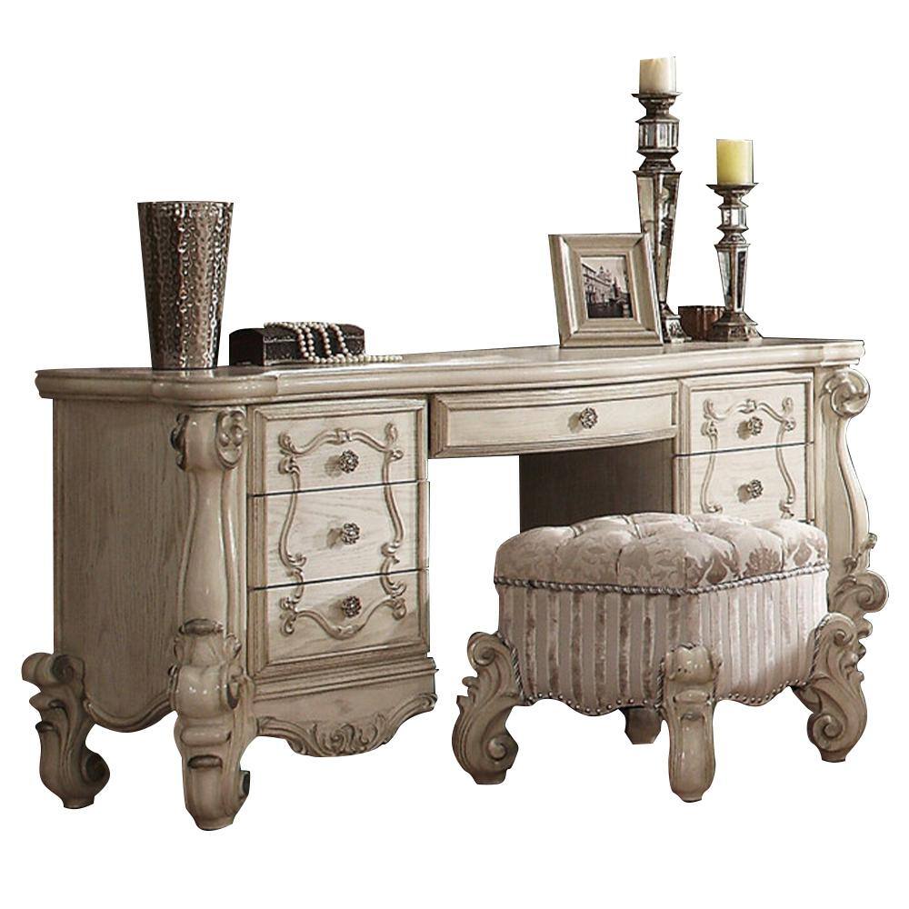 Vendome Beige and Antique Pearl Vanity Desk with Bench