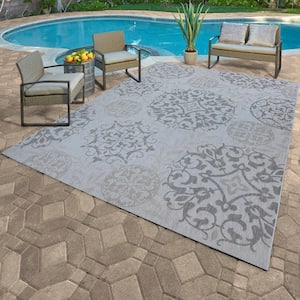 Paseo Emilia Gray 8 ft. x 10 ft. Medallion Indoor/Outdoor Area Rug