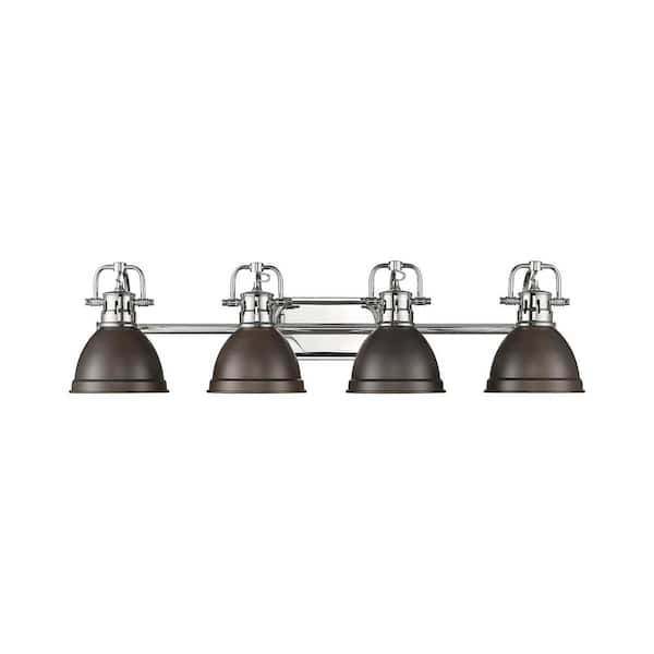 Golden Lighting Duncan 8.25 in. 4-Light Chrome Vanity Light with Bronze Shade