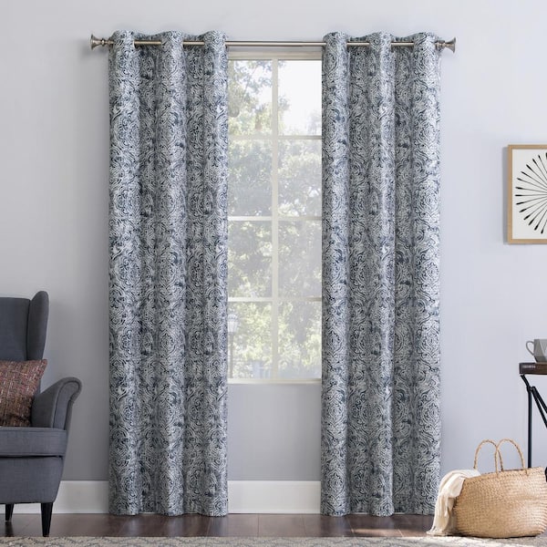 Kenji Navy Blue 40 in. W x 84 in. L Grommet Room Darkening Curtain (Single Panel)