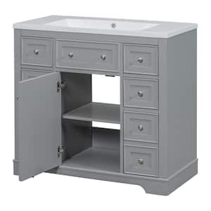 36 in. W x 18 in. D x 35 in. H Single Sink Freestanding Bath Vanity in Gray with White Ceramic Top