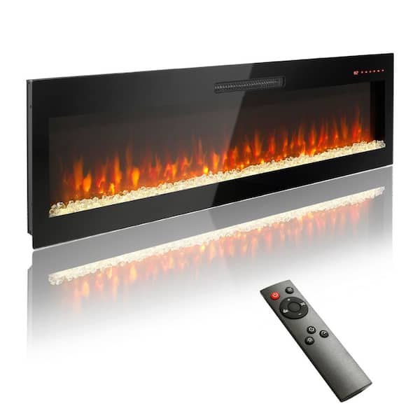 60 in. 1400-Watt Black 5000 BTU Recessed Electric Fireplace Utility Convection Infrared Space Heater with Remote
