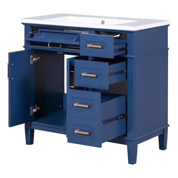 36 in. D x 18 in. W x 35 in. H Bathroom Blue Linen Cabinet