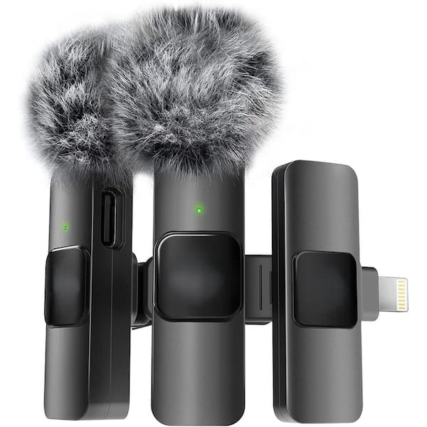 EKIEUDL Wireless Lavalier Microphone for iPhone, 2 Mini Lapel Microphones w/ Clearer Audio for Video Recording Interview, Black