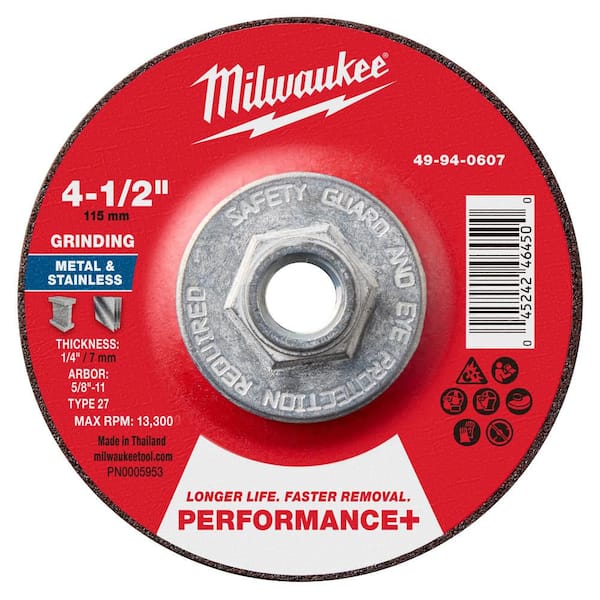 Milwaukee 4-1/2 in. x 1/4 in. x 5/8 in.-11 Performance Plus Metal