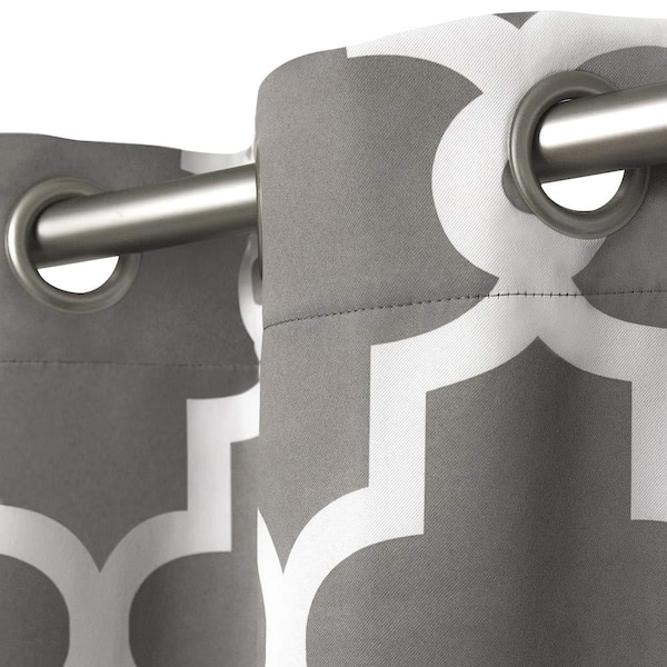 Ironwork Black Pearl Sateen Trellis 52 in. W x 96 in. L Thermal Grommet Blackout Curtain (Set of 2)