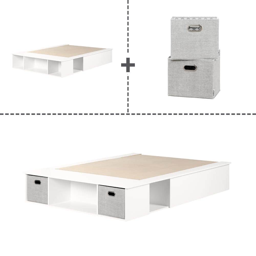 Full White Upholstered Captain's Storage Bed with Drawers