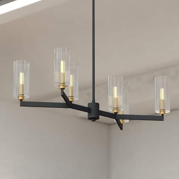 Claremont 6-Light Matte Black Contemporary Chandelier Clear Glass