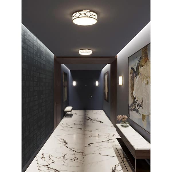 AFX Lake 24 in. 3-Light Gold Flush Mount with Acrylic Shade