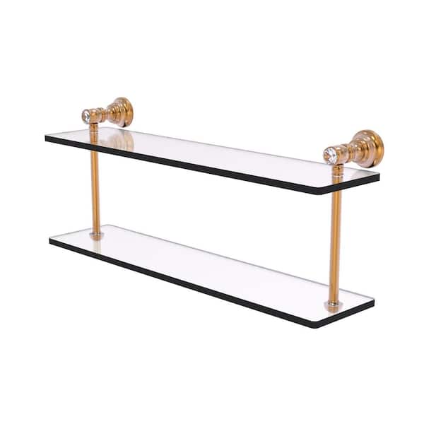 Allied Brass Carolina Crystal Collection 22 in. x 9.2 in. x 5.6 in. D Brass Rectangular 2-Tiered Glass Shelf in Brushed Bronze