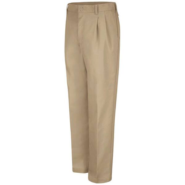 Red Kap Men's Size 36 in. x 34 in. Khaki Pleated Work Pant PT32KH 36 34 ...