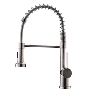 Single Handle Pull Down Sprayer Kitchen Faucet with Dual Function Sprayhead in Brushed Nickel