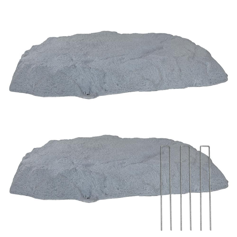Sunnydaze Flat Artificial Landscape Rocks with Stakes - Gray