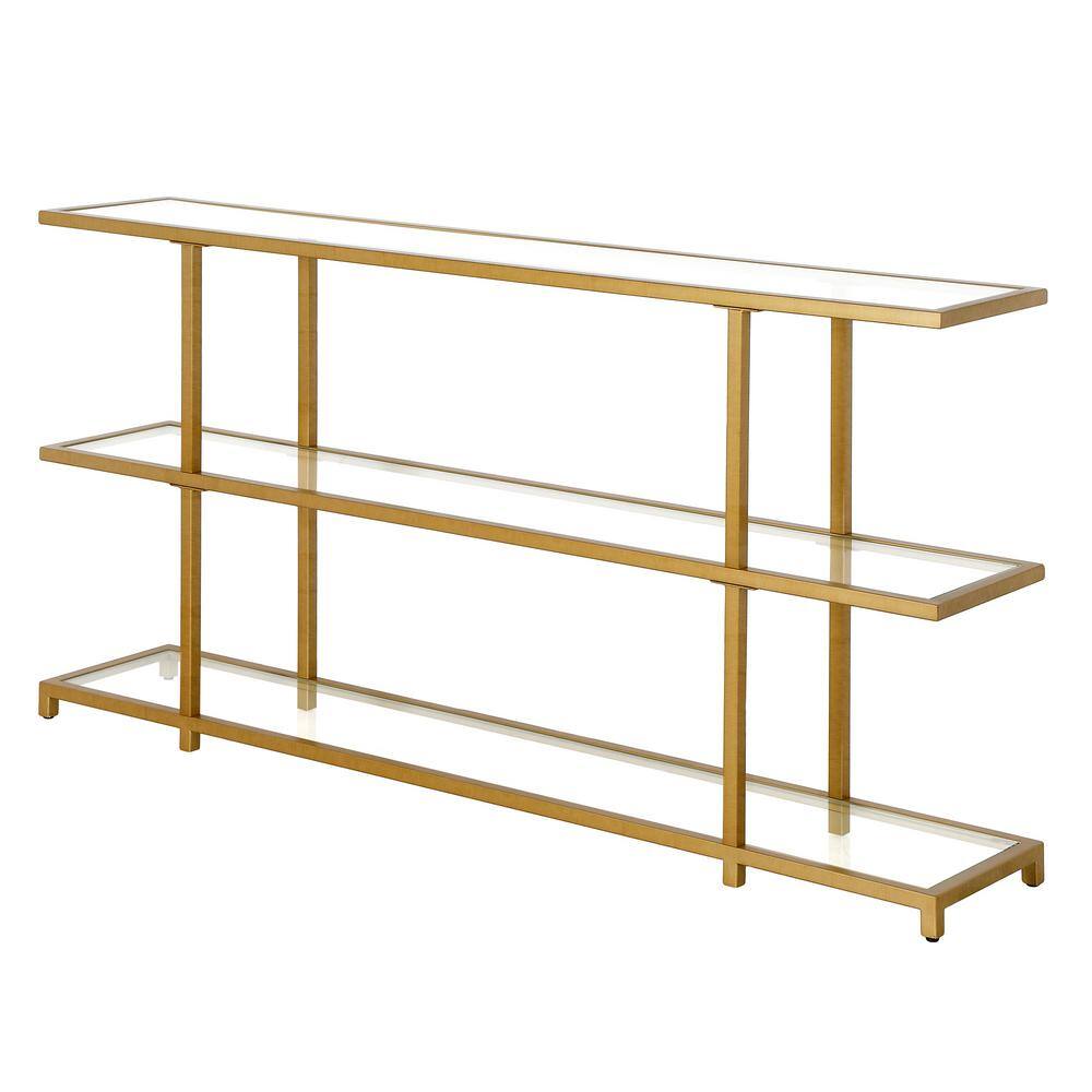 Greenwich Cantilevered Brass Console Table with Tempered Glass