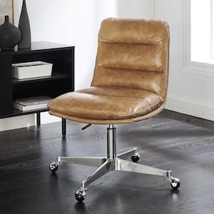 Top Leather Mid-Century Modern Brown Genuine Leather Home Office Task Chair