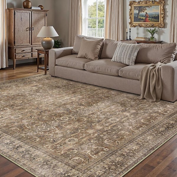 Phuket Island Brown 5 ft. x 7 ft. Distressed Vintage Floral Area Rug