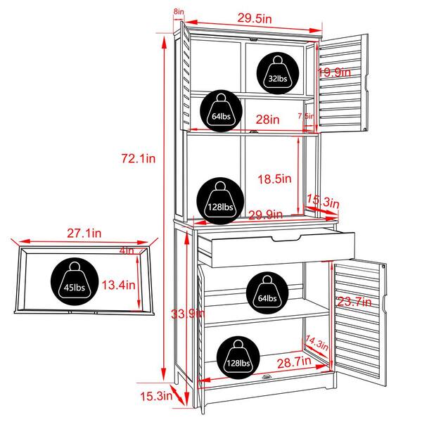 Tiita Small Kitchen Pantry Cabinet, Bamboo Wall Sideboard with Glass Doors,  Cupboard Food Pantry Cabinet for Kitchen, Living Room and Dinning Bedroom