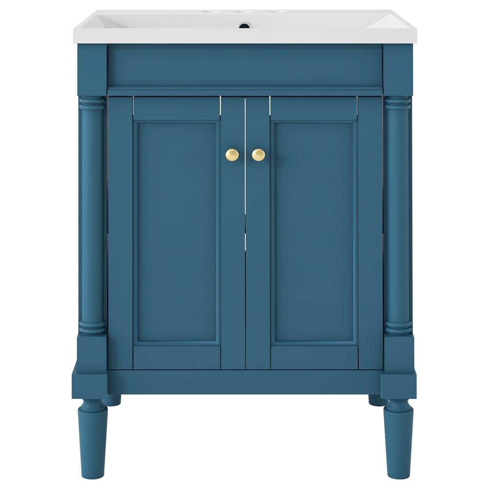 24 in. Single Sink Freestanding Blue Bath Vanity with White Resin Top, Large Storage Shelves, Adjustable Hinges price history on PriceWatchPro
