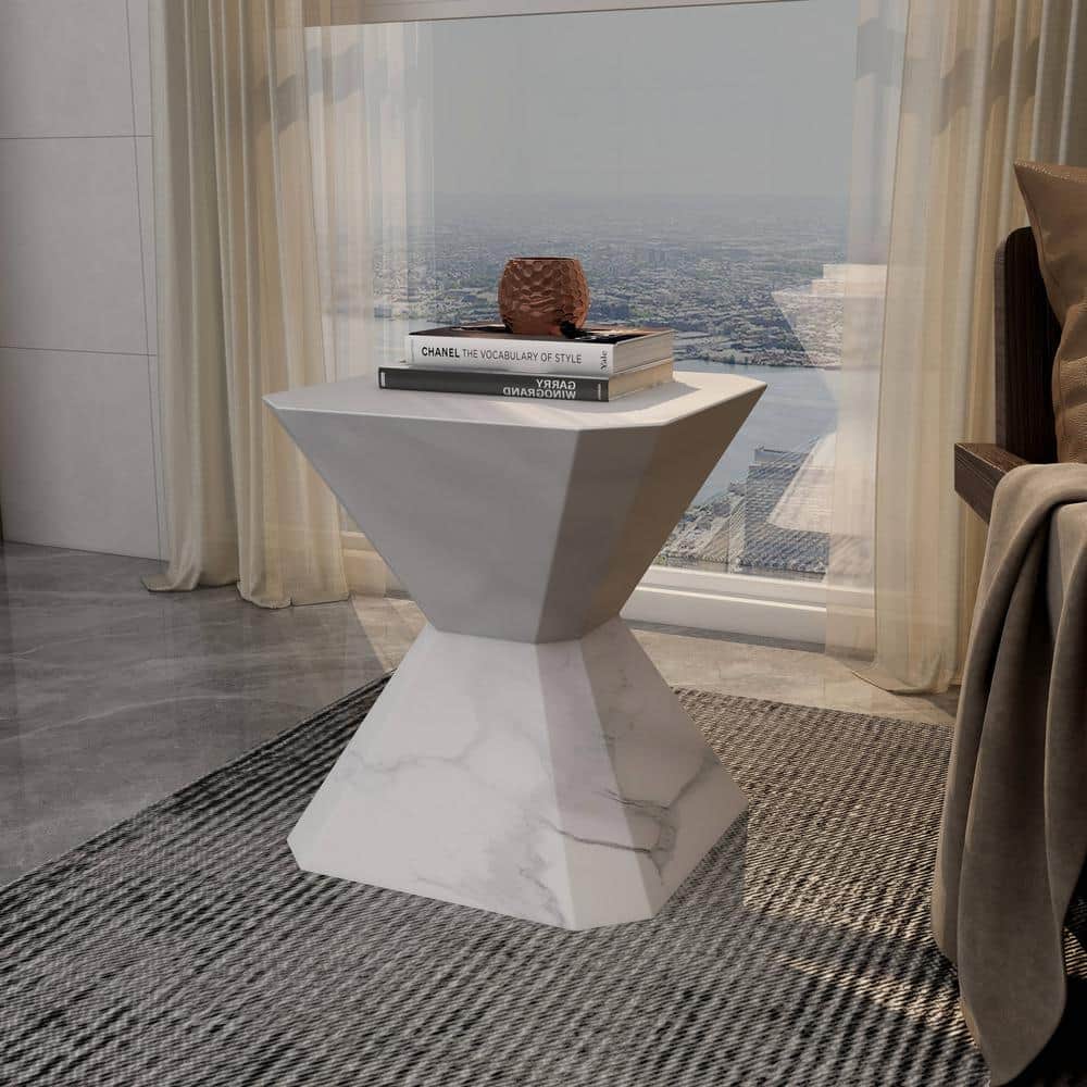 Azure Modern Side Table Round Fiberstone Minimalist Geometric Accent Table for Indoor and Outdoor in Marble White price history on PriceWatchPro