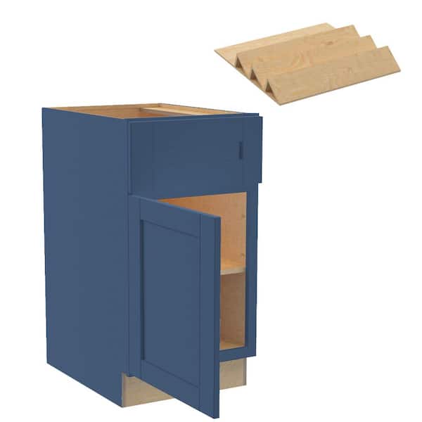 Home Decorators Collection Washington 18 W in. x 24 D in. x 34.5 in. H Vessel Blue Plywood Shaker Assembled Base Kitchen Cabinet Left Spice Tray