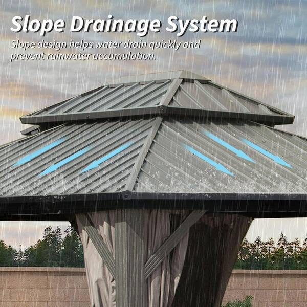 Grey 8 ft. x 10 ft. Metal Hardtop Gazebo with Galvanized Steel