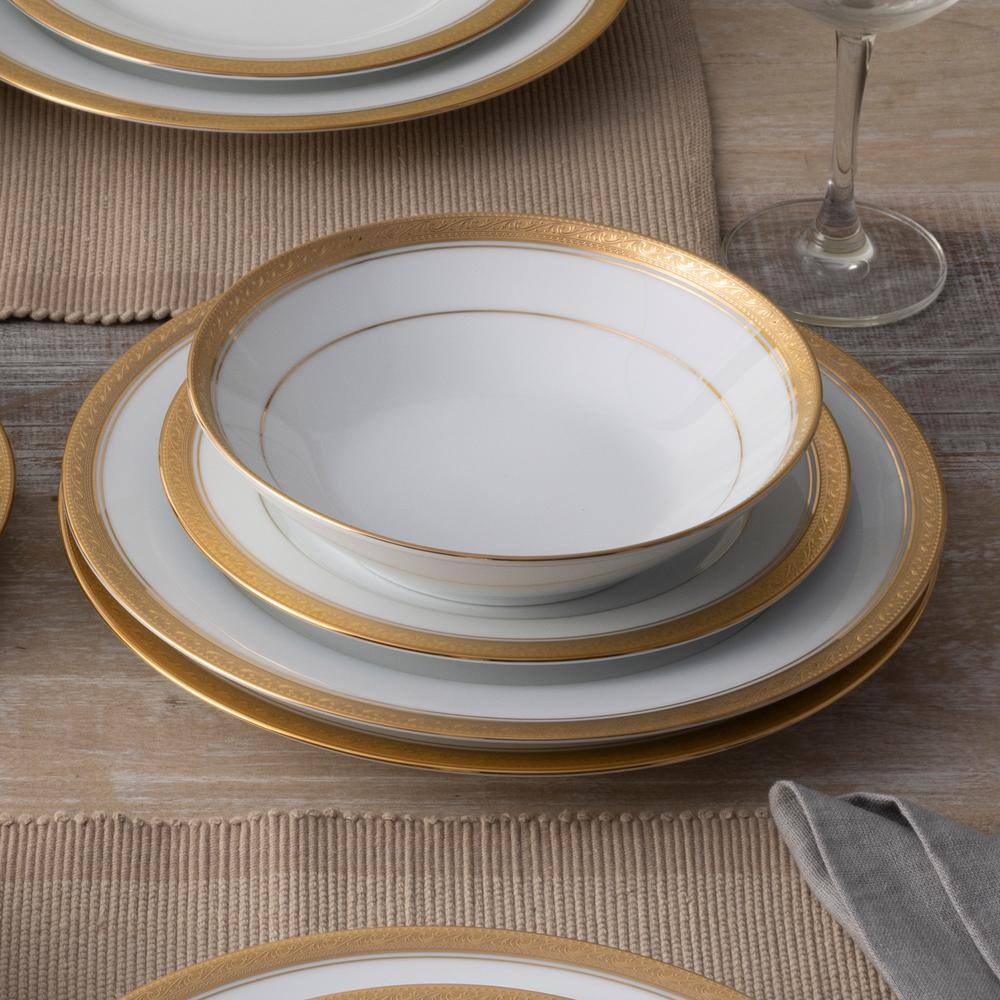 Crestwood Gold 12-Piece Porcelain Dinnerware Set with Gold Trim