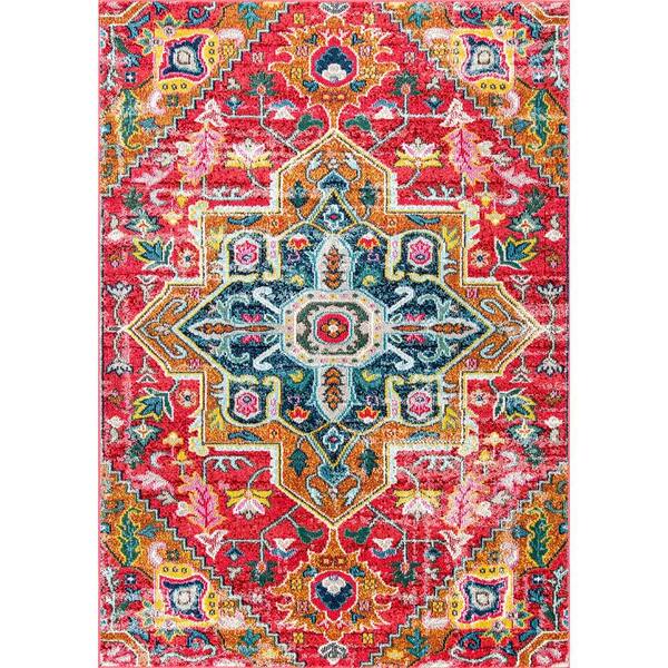 nuLOOM Lester Floral Medallion Red 8 ft. x 10 ft. Area Rug