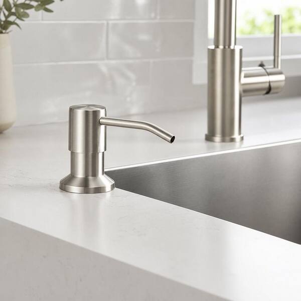 Wudkey Heavy-Duty 17 oz. Top-Refill Brushed Nickel Countertop Soap