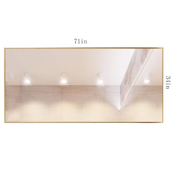 Unbranded 71 in. W x 34 in. H Gold Rectangular Framed Wall Chic Oversize Bathroom Vanity Mirror
