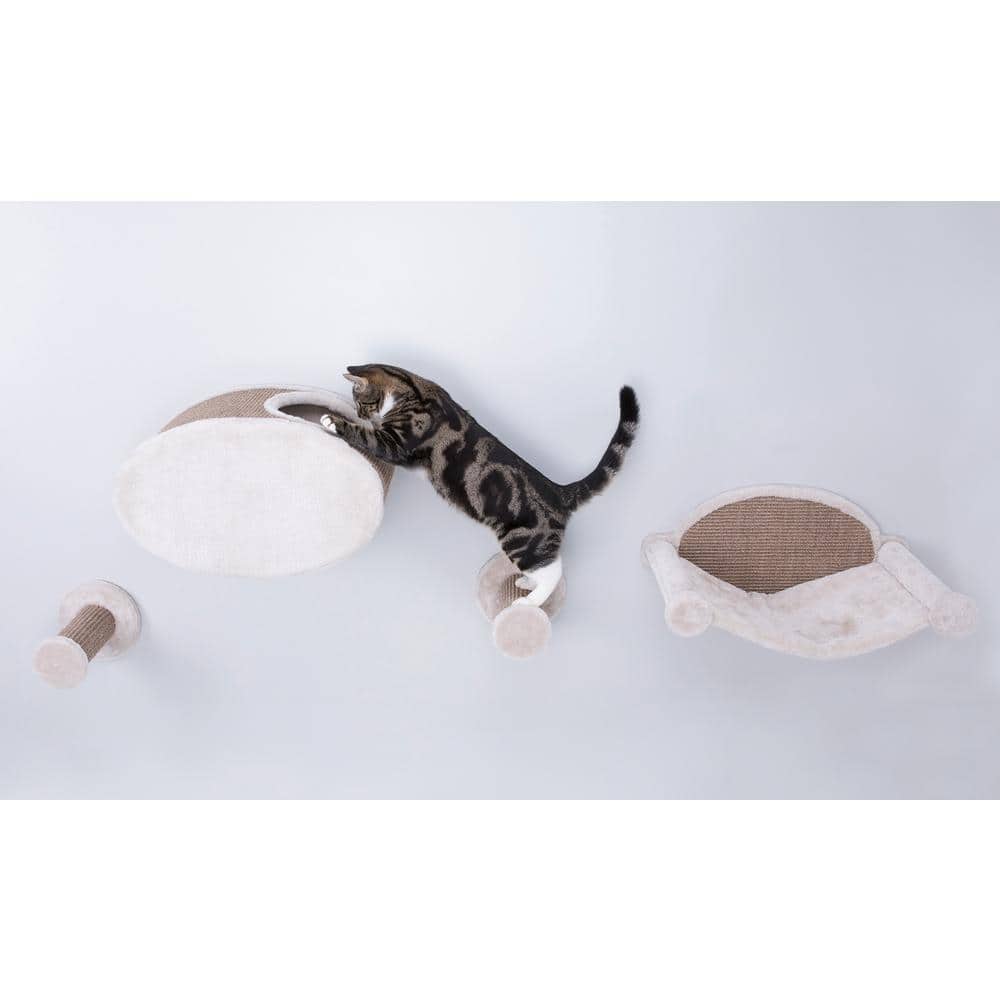 Beige and Brown Sisal Wall Mount Cat Lounge Set