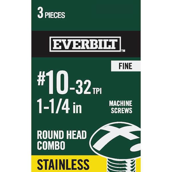 Everbilt #10-32 x 1-1/4 in. Combo Round Head Stainless Steel Machine Screw (3-Pack)