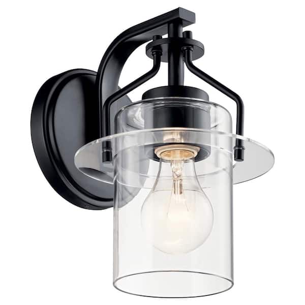 KICHLER Everett 1-Light Black Bathroom Indoor Wall Sconce Light with Clear Glass