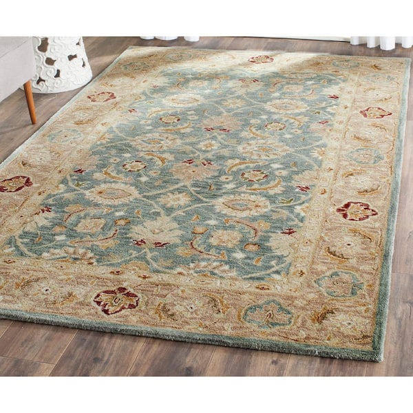 Antiquity Teal Blue/Taupe 5 ft. x 8 ft. Border Area Rug
