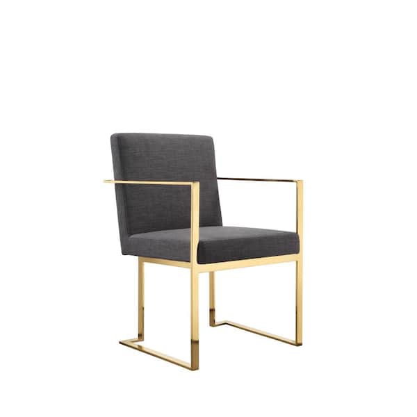 Benjara Gray and Gold Polyester Cantilever Base Dining Armchair