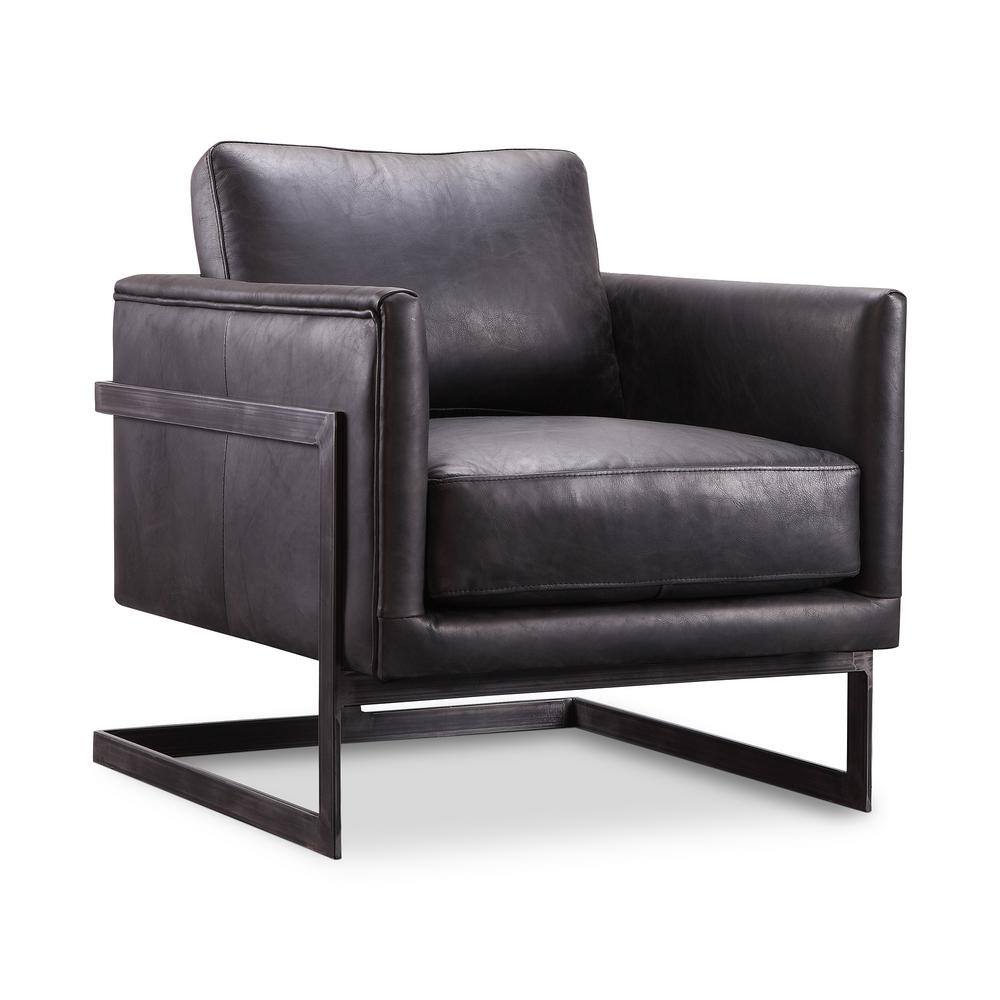Luxley Transitional Black Leather Accent Chair with Metal Frame