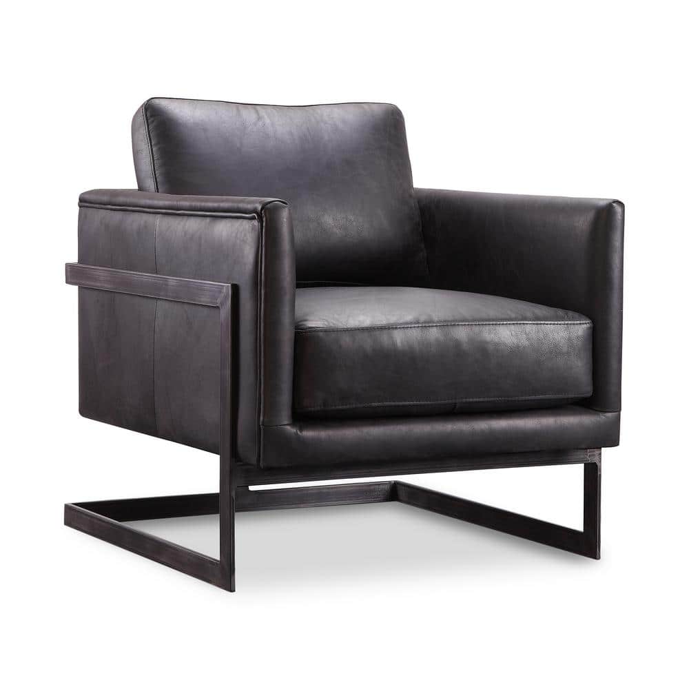 Luxley Transitional Black Leather Accent Chair with Metal Frame