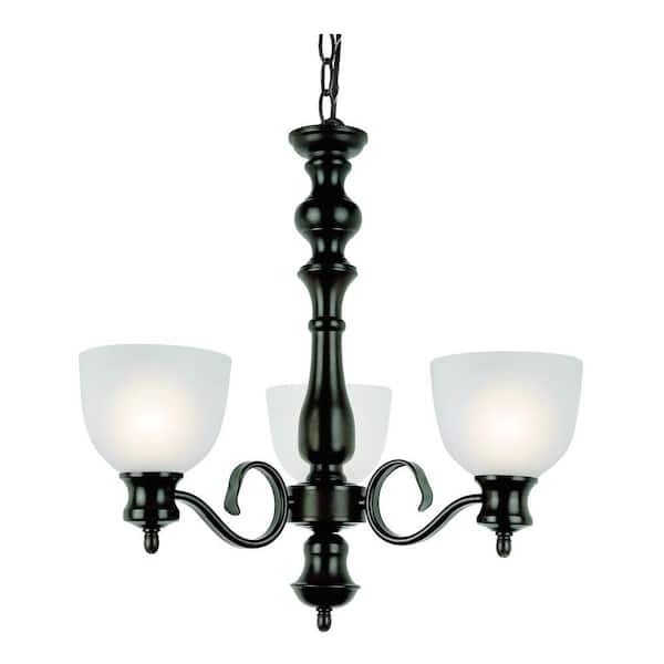 Bel Air Lighting Cabernet Collection 3-Light Oiled Bronze Chandelier with White Frosted Shade