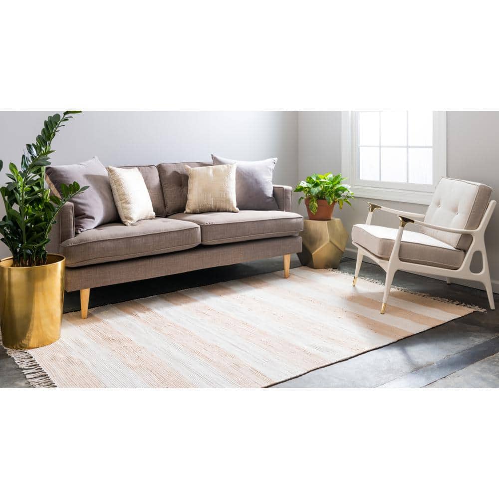 Handwoven Beige Braided Stripe Indoor Rug 6' x 9' - Earthy Easy Care
