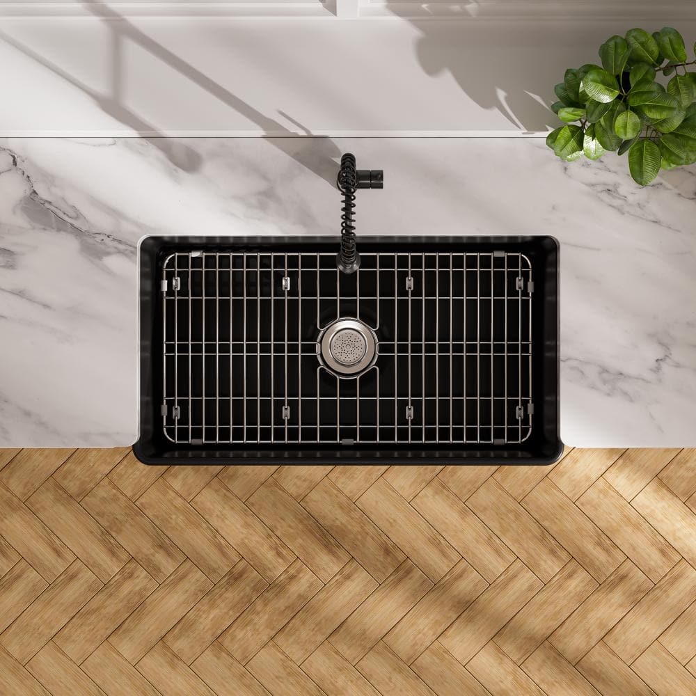 Matte Black Fireclay Farmhouse Single Bowl Kitchen Sink