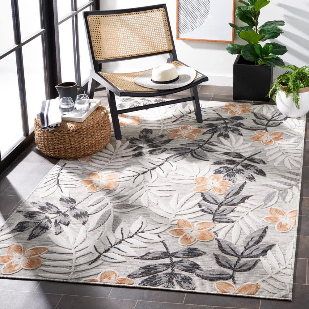 Elegant Grey & Ivory Floral Synthetic 5'1" x 7'6" Area Rug