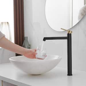 Single Hole Single Handle Bathroom Vessel Sink Faucet With Supply Hose in Matte Black Gold