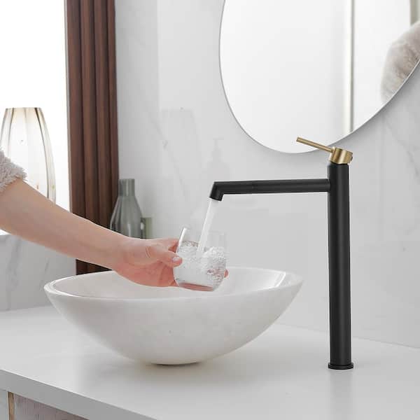Single Handle Vessel Sink Faucet in Black Gold