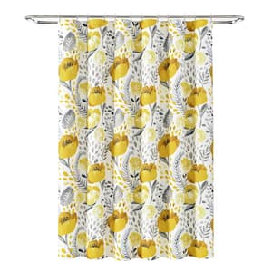72 in. x 72 in. Poppy Garden Shower Curtain Yellow with White Single