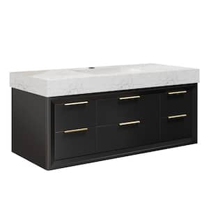 48 in. W x 20.9 in. D x 21.3 in. H Undermount Single Sink Bath Vanity in Black with White Engineer Marble Top