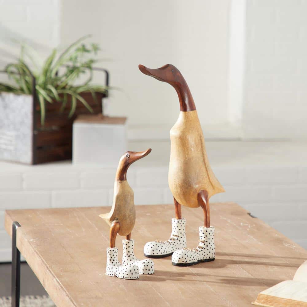 17   11 H Brown Bamboo Duck Sculpture  by DecMode (2 Count)