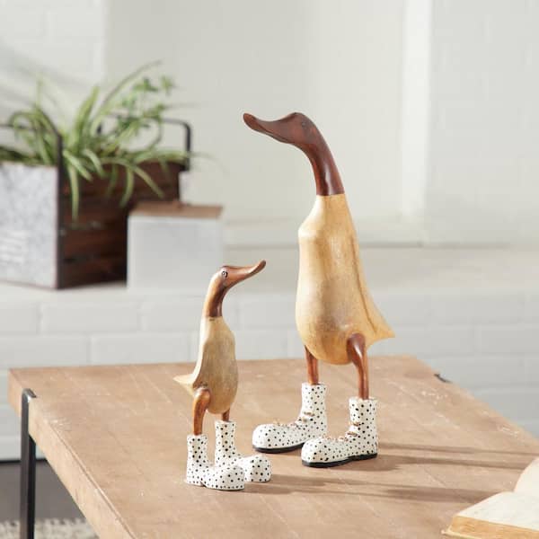 Litton Lane Brown Bamboo Duck Sculpture (Set of 2)