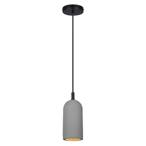 CANARM Jack 60-Watt 1-Light Grey Contemporary Pendant with Grey Cement Shade