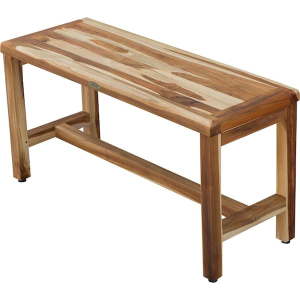 EcoDecors Eleganto, 48 in. W, Teak Shower Bench, Shelf, Teak Shower Stool, Teak Shower Seat, Shower Teak Bench, in Earthy Teak